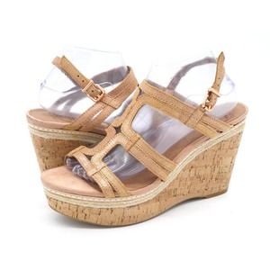 Lucky Brand Keena Womens 10 Sandals Rose Gold Leather Strappy Platform Wedge